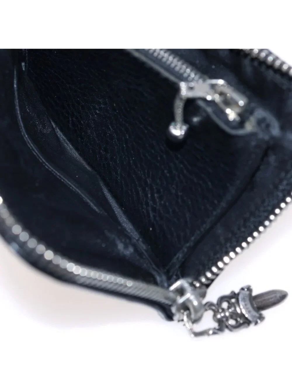 Chrome Hearts Tiny Zip Cross Patch Dagger Zip Leather Coin Purse Compact Wallet